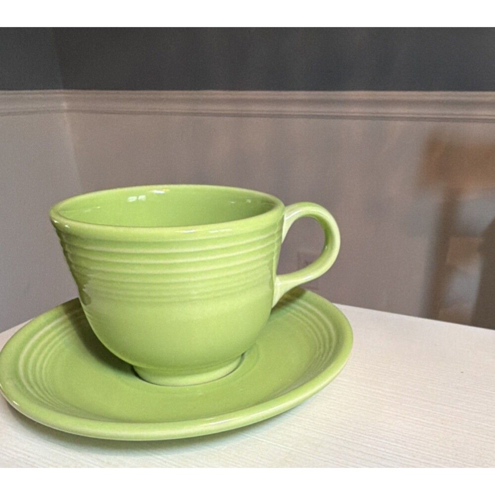Fiesta Homer Laughlin Green Glossy China Cup & Saucer Round Two-Piece